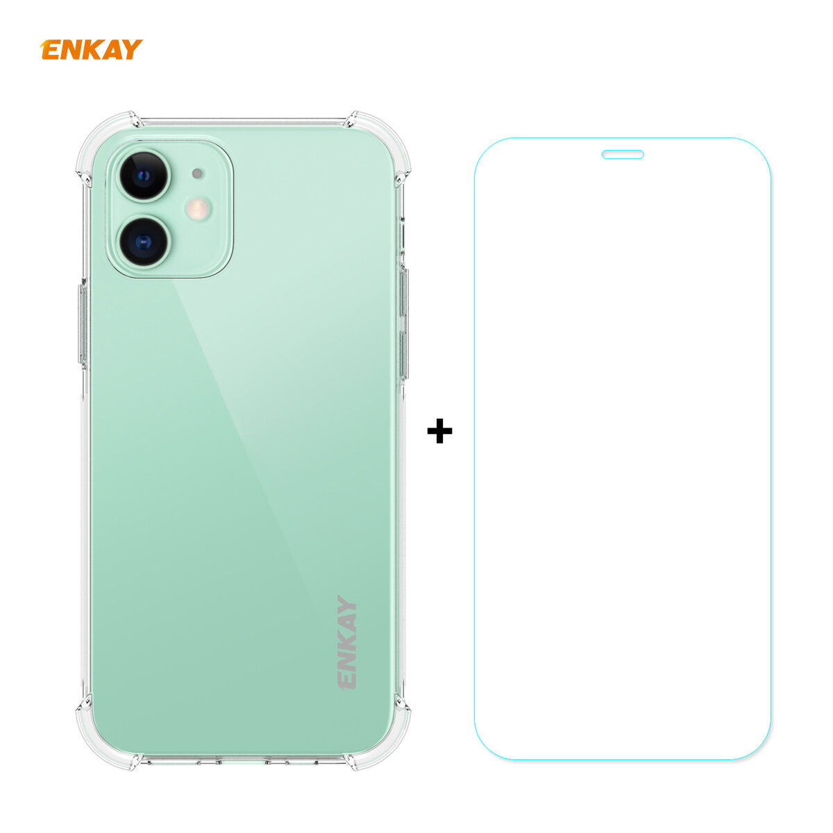 Enkay 2-in-1 for iPhone 12 Mini Accessories with Airbags Non-Yellow Transparent TPU Protective Case + 9H Anti-Scratch Te