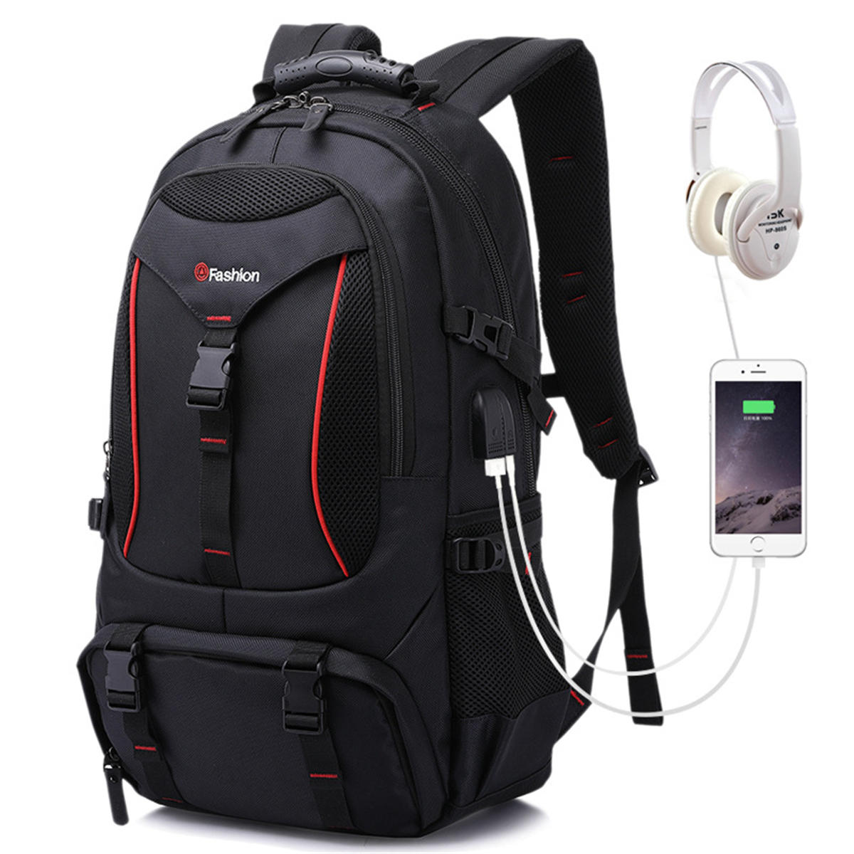 Ανδρικό σακίδιο πεζοπορίας για εξωτερικούς χώρους Αθλητικά ταξίδια USB Port Camping Daypack Αδιάβροχη τσάντα