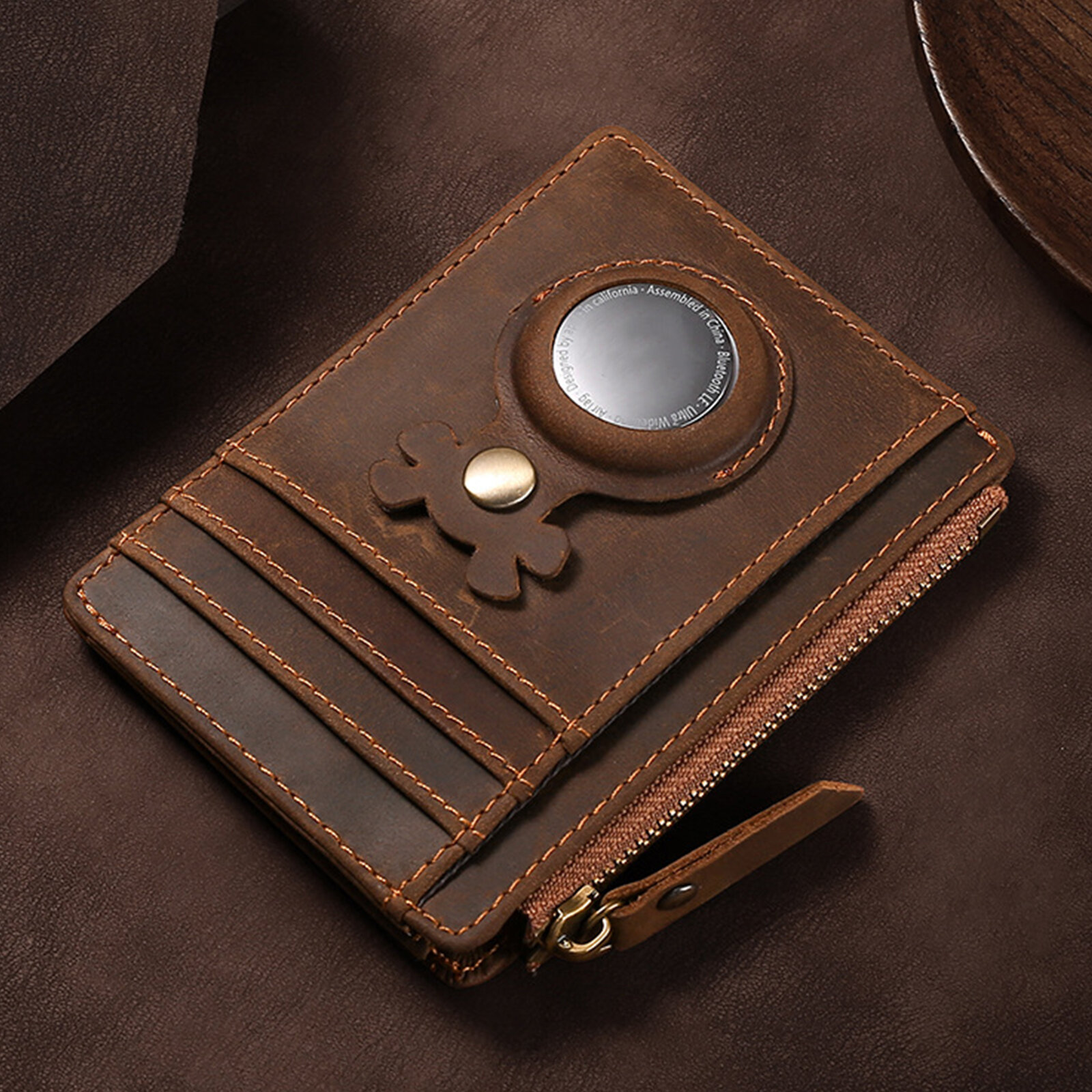 Menico Men Genuine Leather Air Bag Positioning Coin Purse Multiple Card Slots Document Storage Walle
