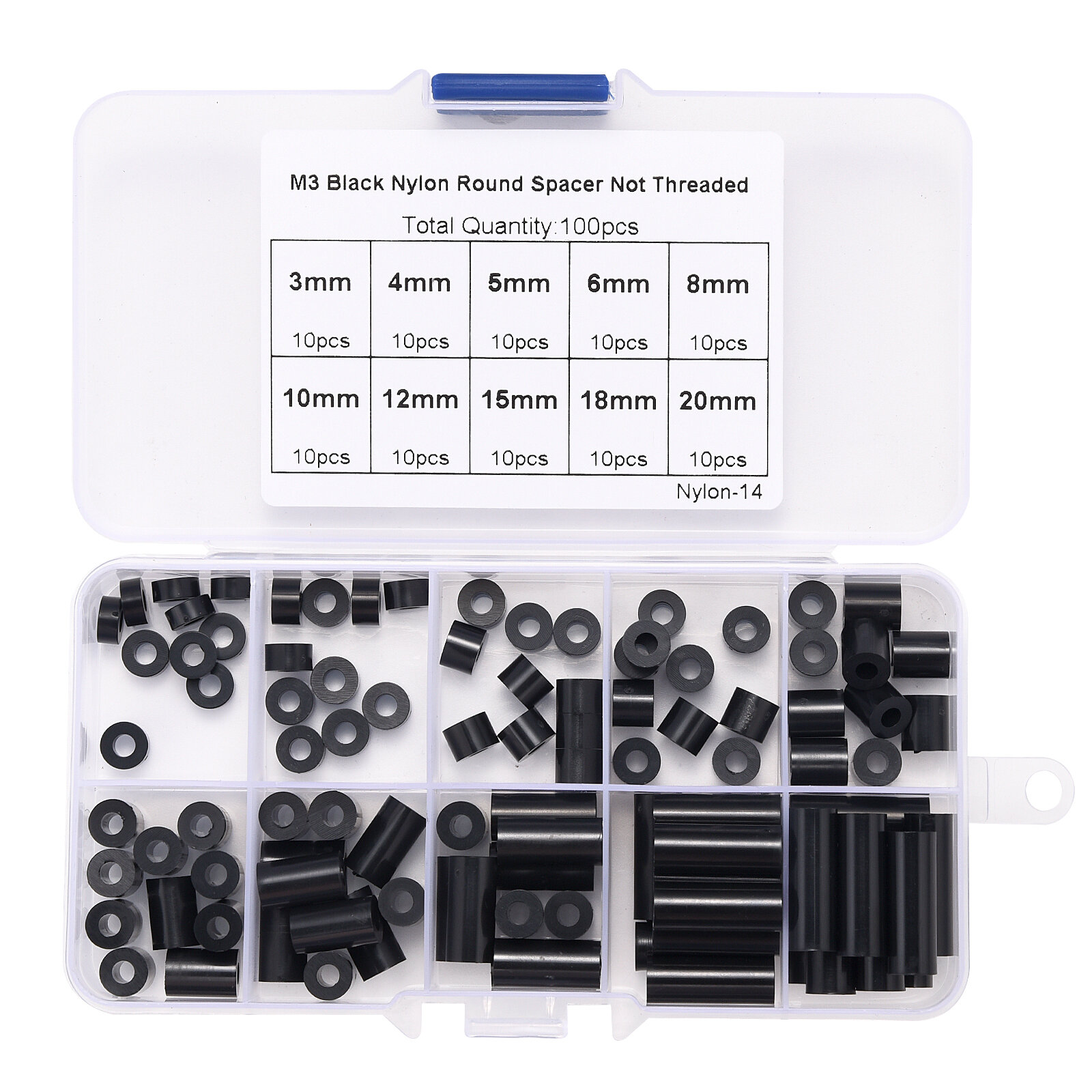 100pcs M3 Nylon Round ABS Metric Spacer Insulation Plastic Standoff Not Threaded for Screw Assortment Kit Set