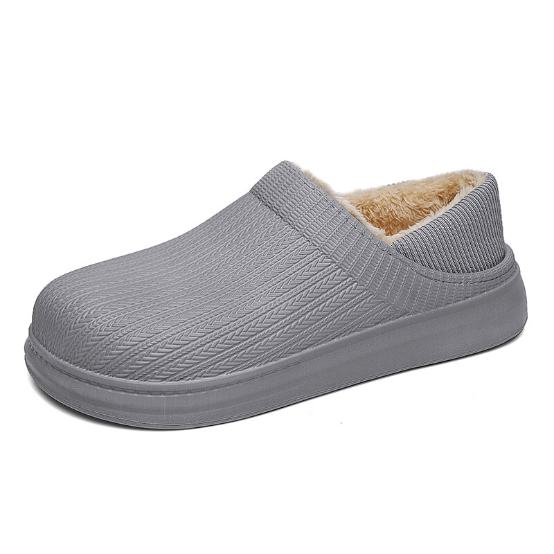 55% OFF on Men Comfy Wide Fit Round Toe Warm Easy Slip-on Home Slippers