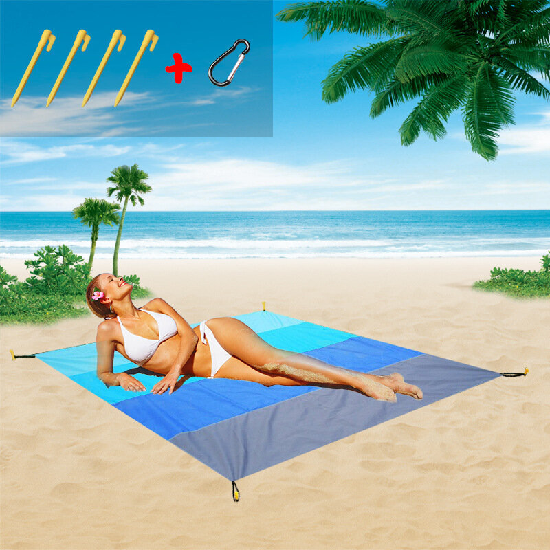 200x210cm Stranddecke Mehrzweck-Faltpicknickmatte Sonnenschutzüberdachung mit Bodennagelkarabiner Camping Travel