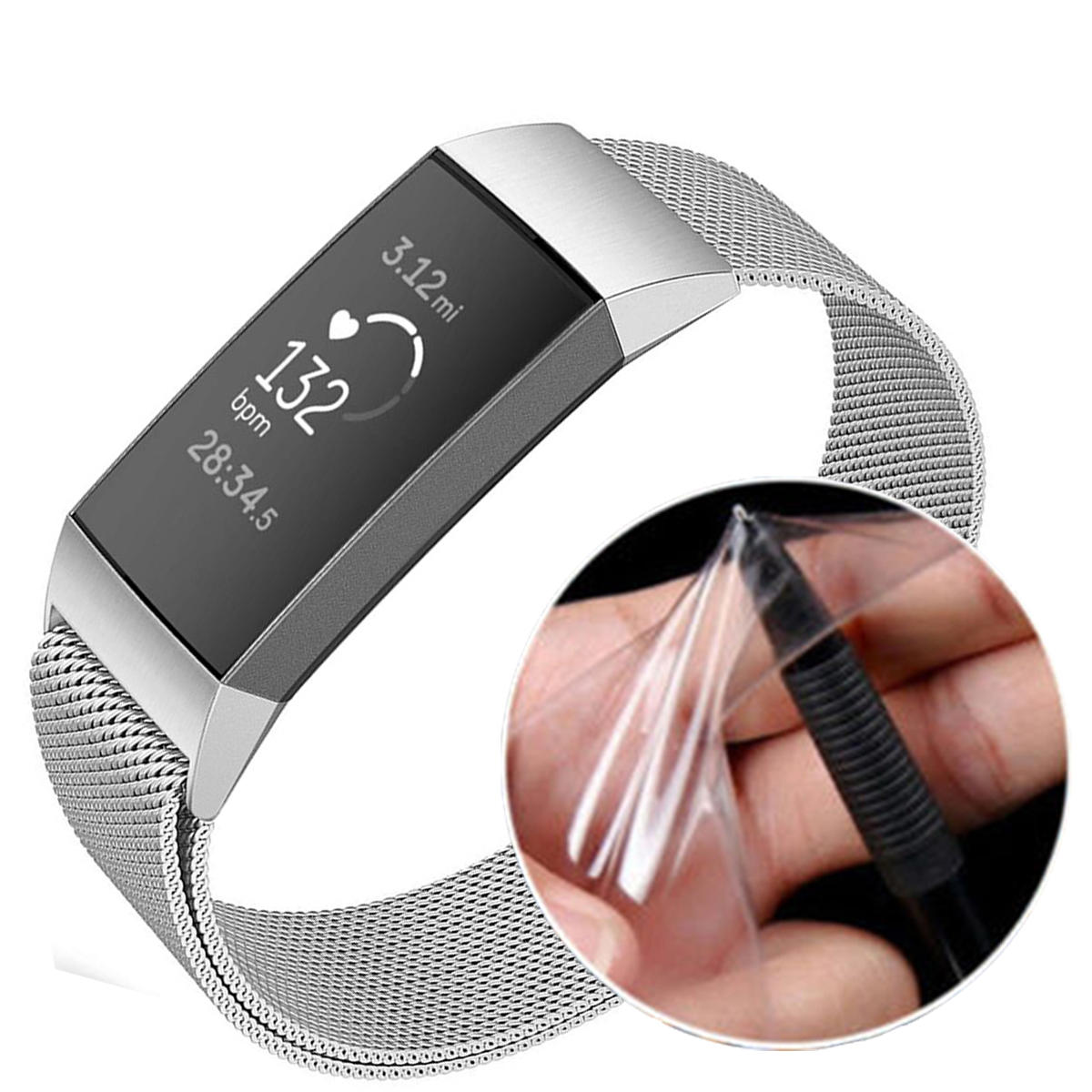 Gehard glas Full Edge Cover TPU horloge displayfolie voor Fitbit Charge 3 Smart Watch