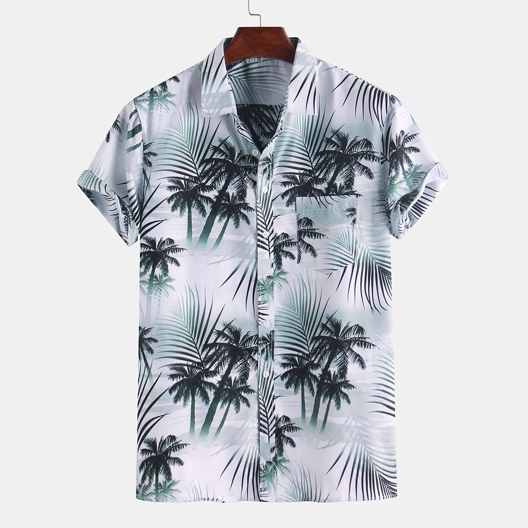 Mens summer loose vacation palm tree printing hawaiian shirt Sale ...