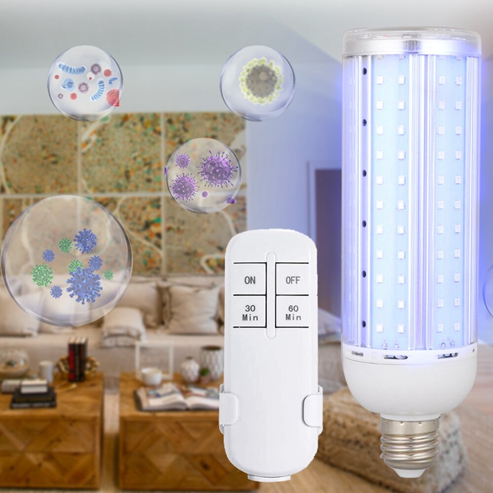 

50W UV Germicidal Lamp AC85-245V E27 LED UVC Light Bulb + Timer Remote Control AC110V/220V
