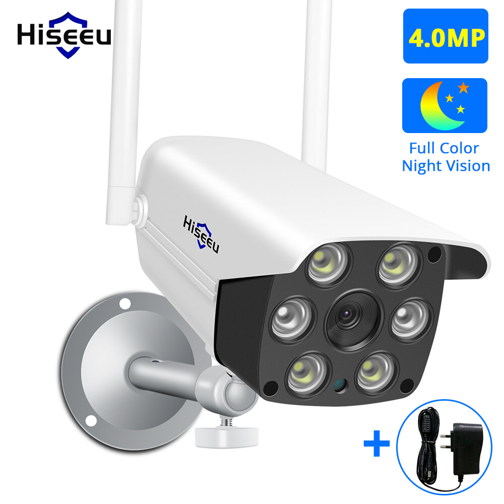 Hiseeu 4MP WIFI IP Camera Outdoor ONVIF Wireless Waterproof Camera App Alarm Color Night Vision TF C