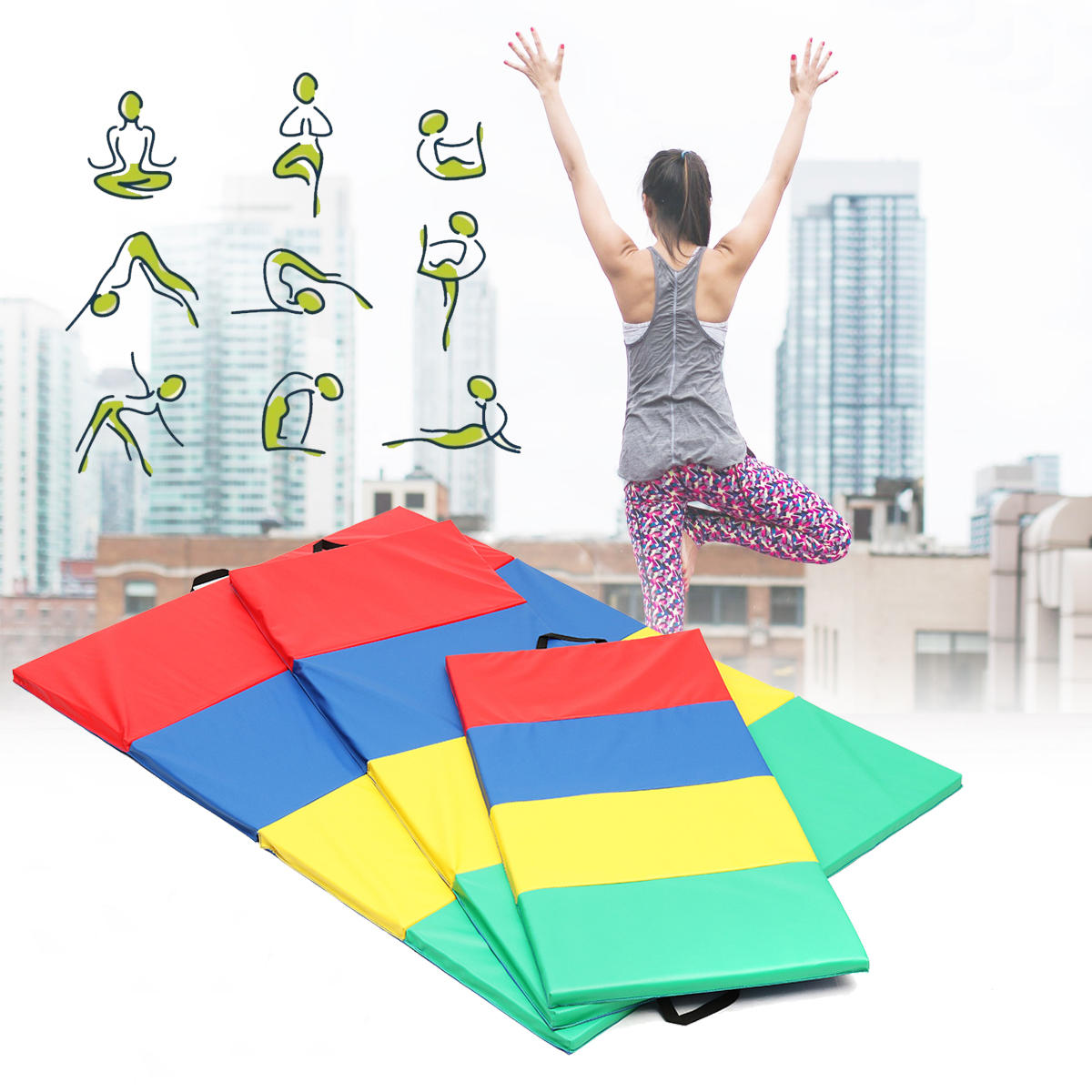 4 faltbare Gymnastikmatten für Yoga, Übungen im Fitnessstudio, Luftbahnpaneele für Tumbling, Klettern und Pilates