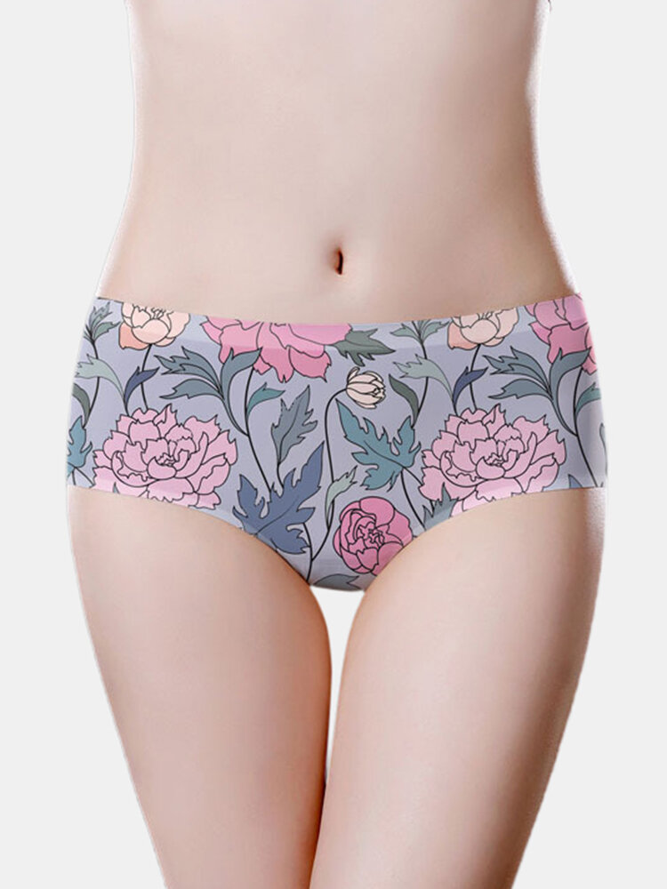 

Women Floral Print Soft Lifting Seamless Mid Waisted Panties