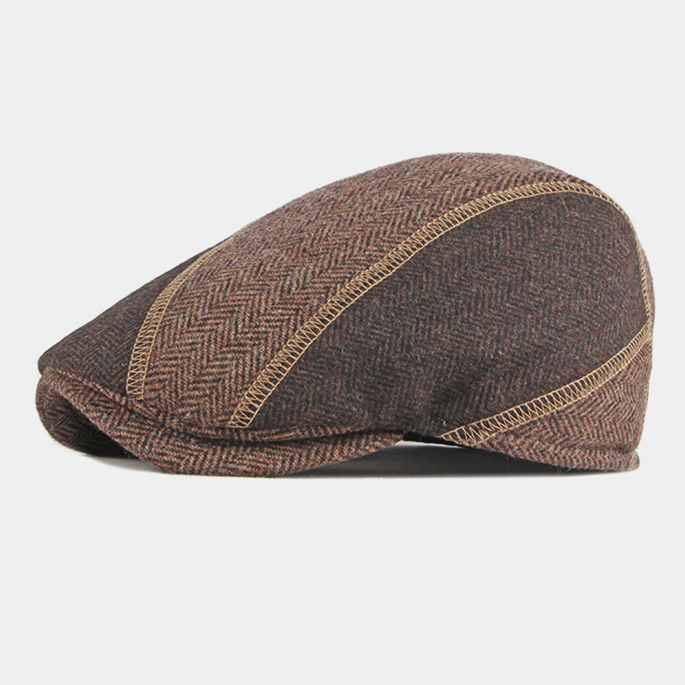 

Men Felt Ear Protection Winter Outdoor Stripe Pattern Warm Universal Beret Hat Forward Hat