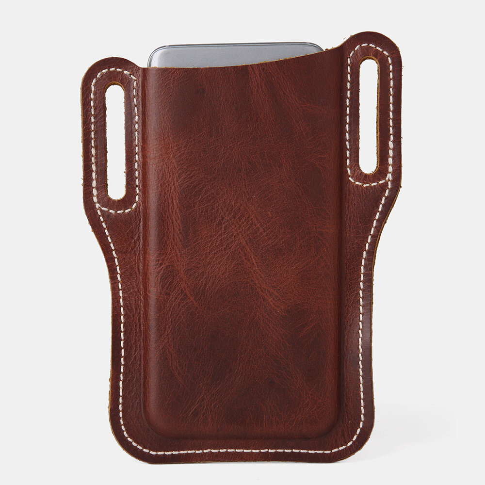 Ekphero Men Genuine Leather Open 6.5 Inch Phone Bag Waist Bag Belt Bag