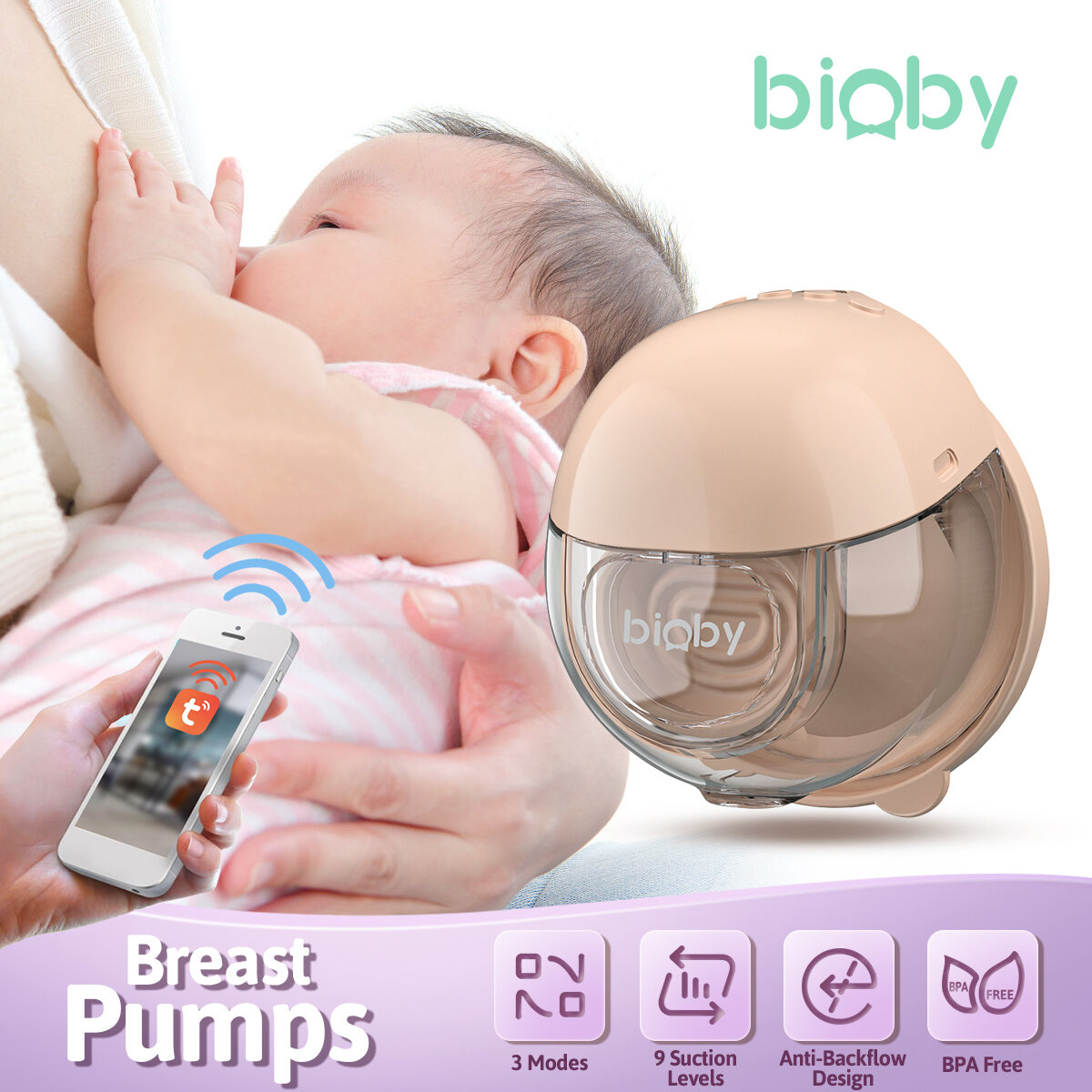 

Bioby Electric Breast Pump bluetooth Hand Free Portable Wearable BPA free Comfort Milk Extractor Baby Accessories App Co