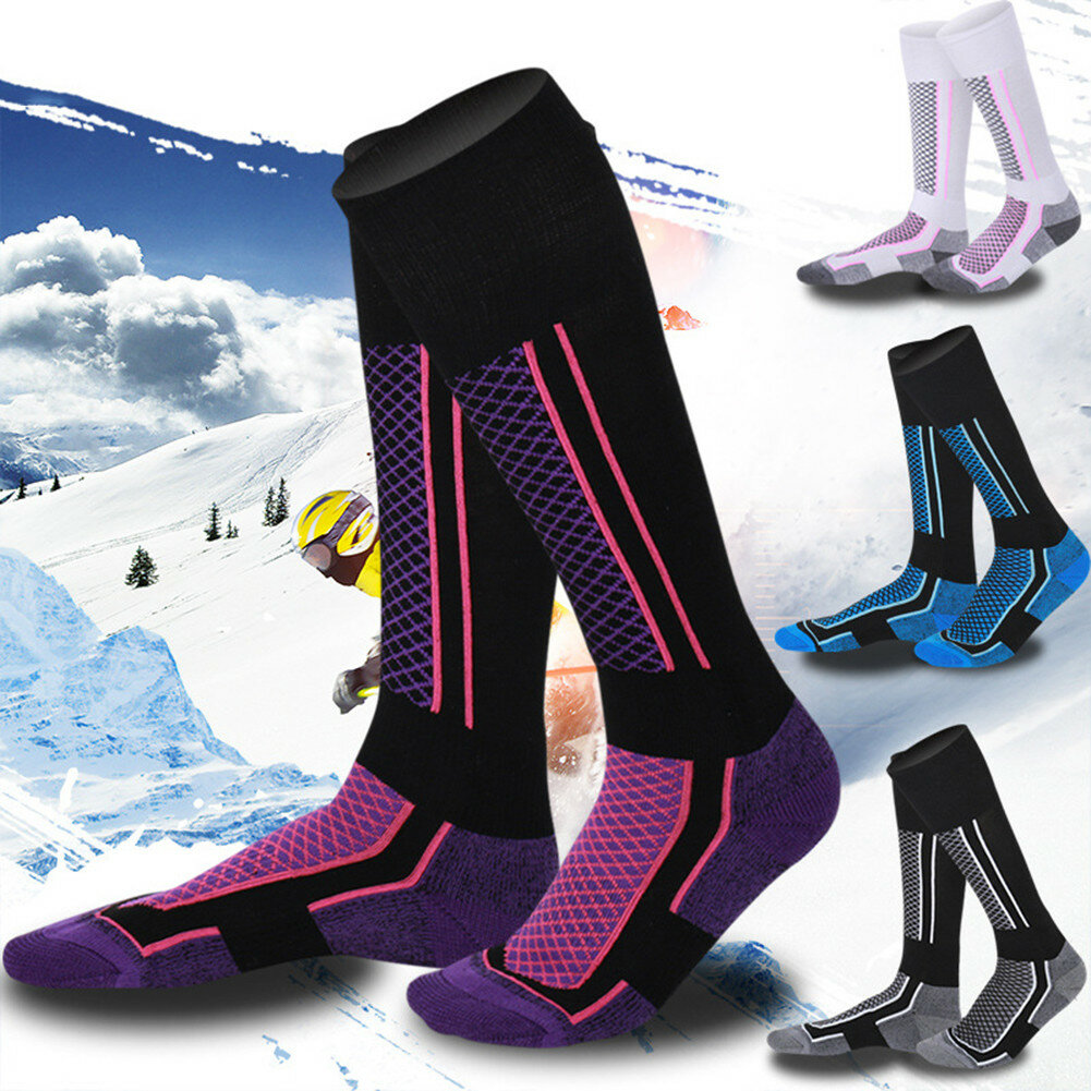 Paire de chaussettes de ski épaisses pour sports d'hiver, thermiques, respirantes, pliables, coupe-vent, longues, pour hommes et femmes