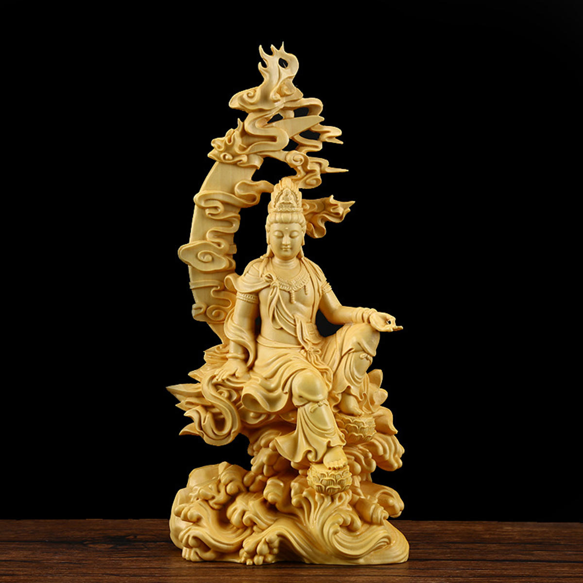 

Boxwood Wood Carving Handmade Bodhisatva Sculpture Craft Decorations