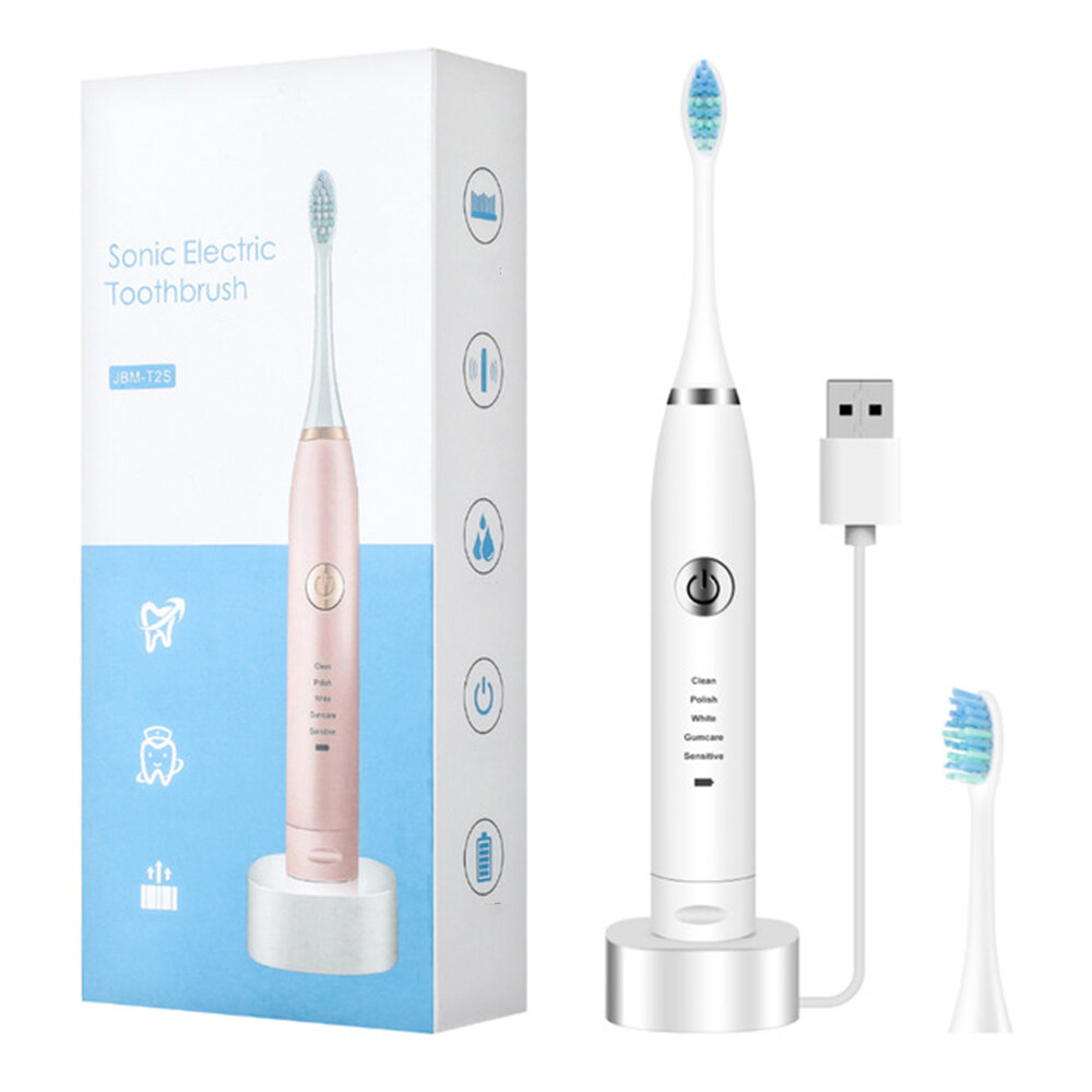 Escova de dente elétrica à prova dágua USB recarregável Dente Escovas Dentes clareadores ajustáveis de 5 modos Esco