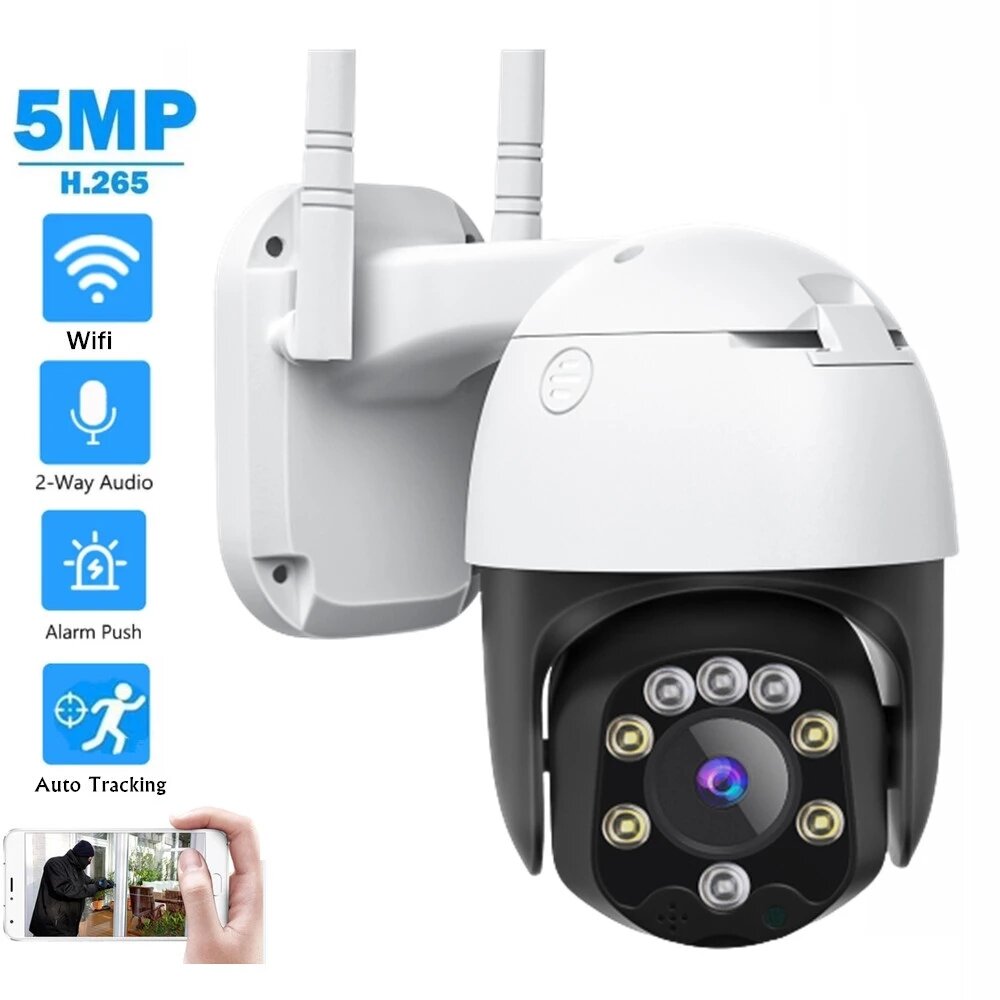

Newest SD05W 5MP HD 3.6mm 5x Zoom Focus PTZ IP Camera P2P IP66 Waterproof Human Detection Night vision Speed Dome H.265+