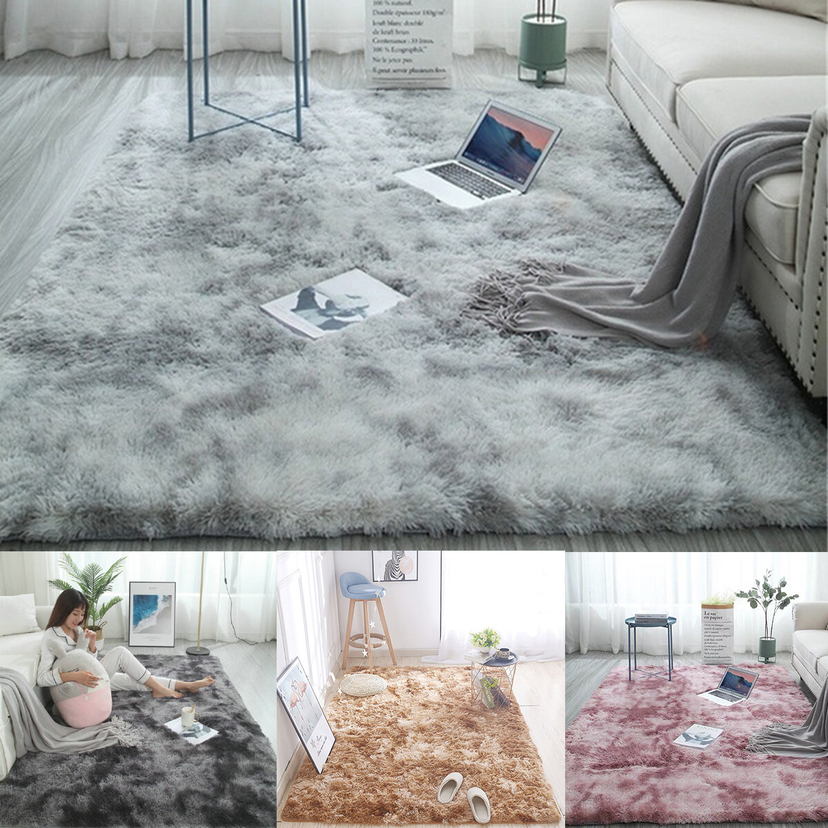 120X160CM Multi-color Tie Dyeing Plush Carpets Anti-slip Faux Fur Floor Mats Water Absorption Area R