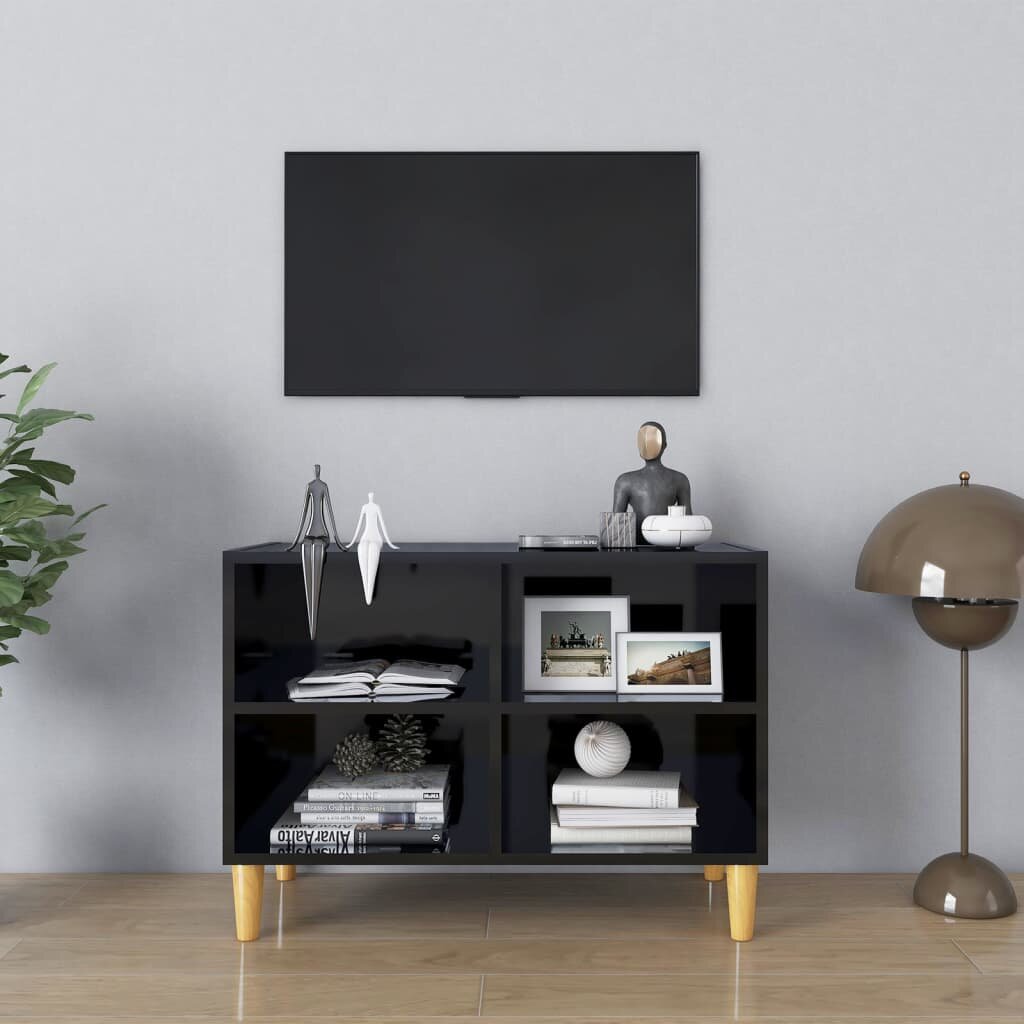 Tv-meubel met massief houten poten Hoogglans zwart 27,4"x11,8"x19,7"