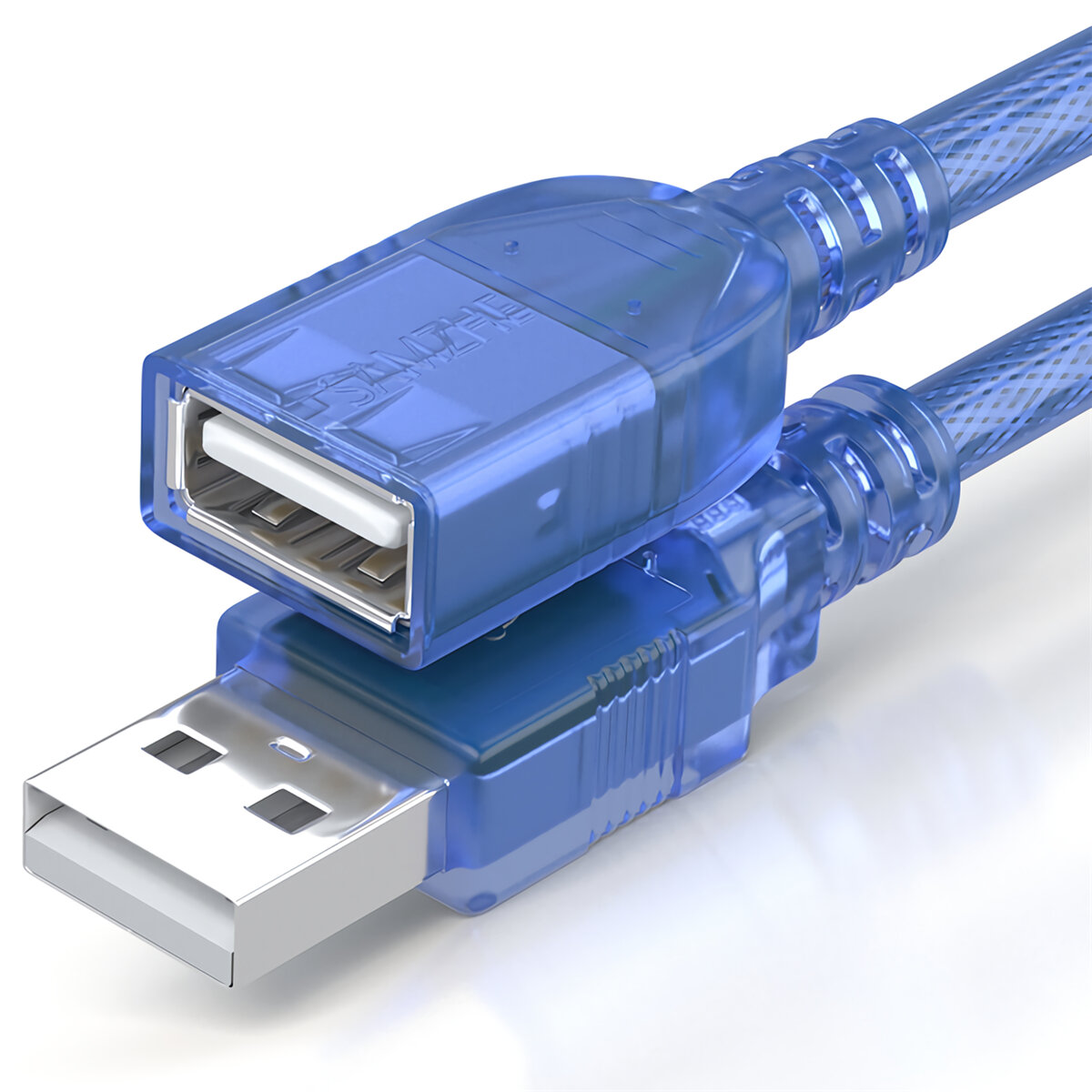 SAMZHE USB 2.0-verlengkabel USB-male naar vrouwelijke datakabel Transparant blauw High Speed USB-ver