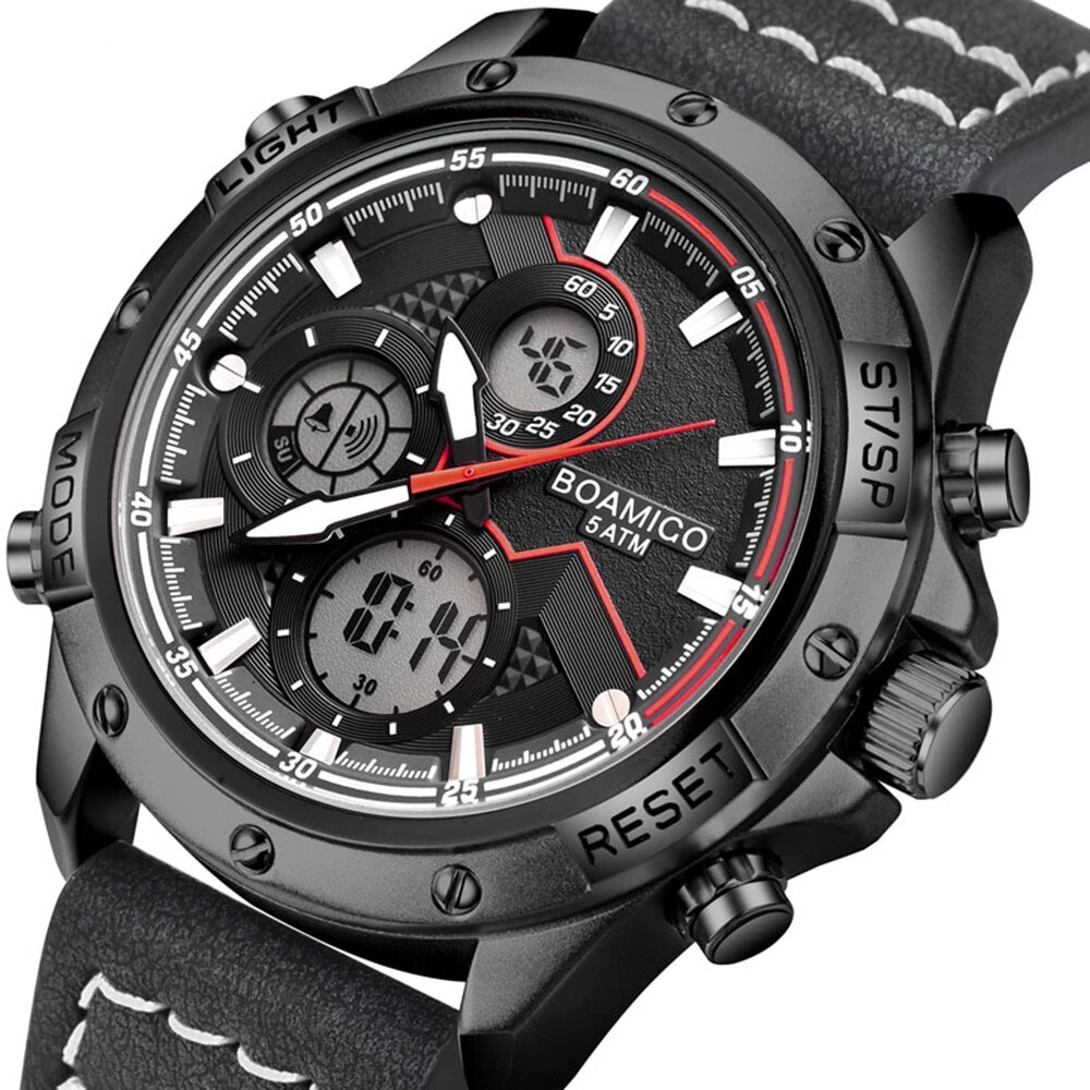 

BOAMIGO F546 Fashion Men Digital Watch Date Week Display Chronograph LED Light Sport Dual Display Watch