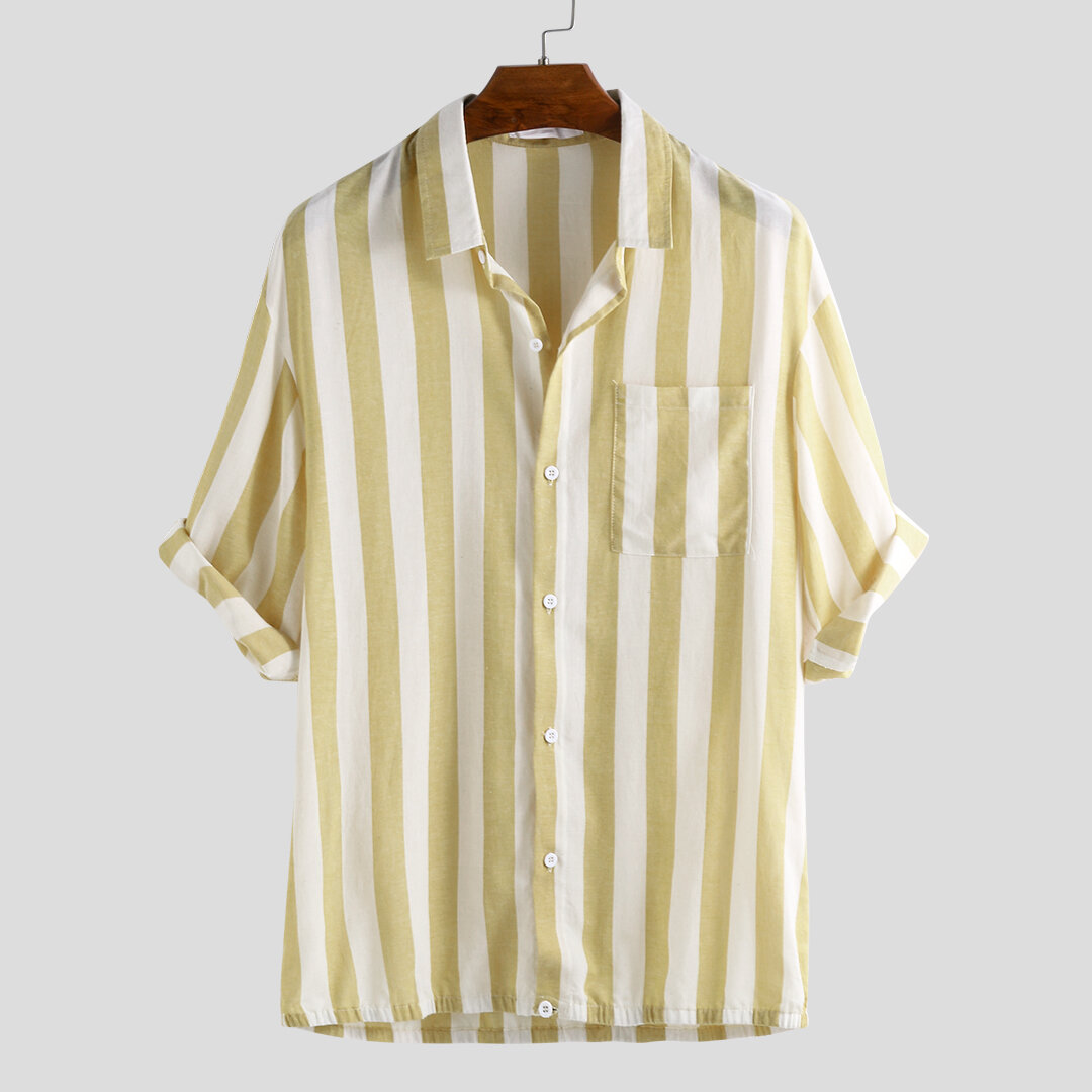 Men cotton thick stripe half sleeve shirts Sale - Banggood.com sold out ...