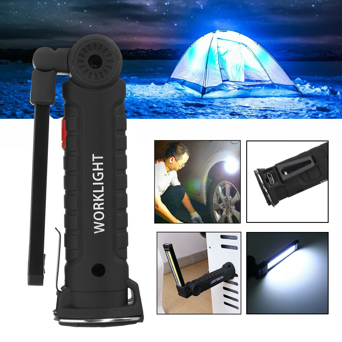 

[Built-in 14500 Battery] COB LED Magnetic Flashlight Inspection Lamp Rechargeable Work Light Outdoor Camping Fishing Cyc
