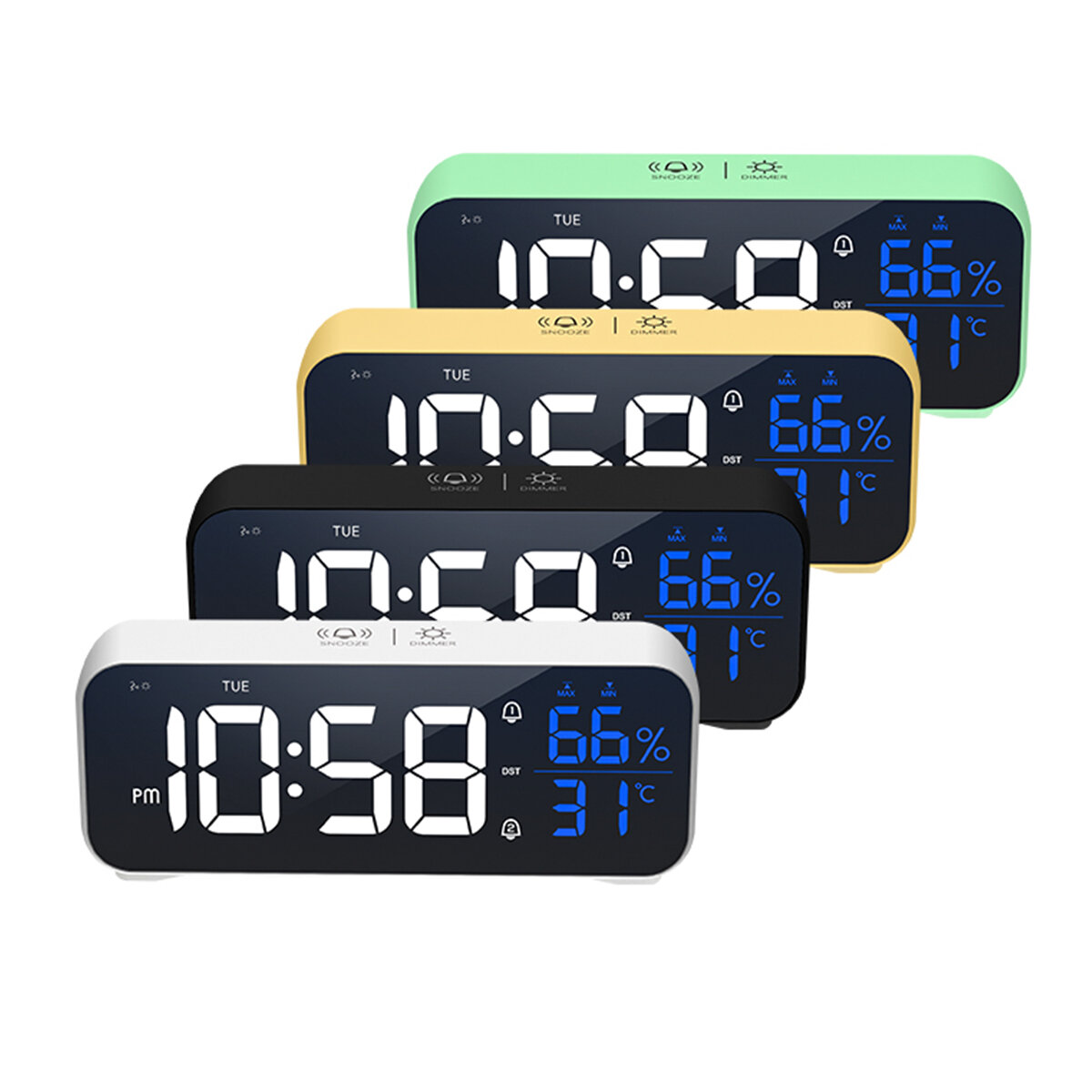 Mirror Alarm Clock LED Music Wall Digital Clock Time Temperature Humidity Display USB Rechargeable T
