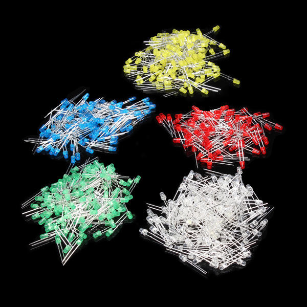 1000pcs 3MM LED Diode Kit Short Leg Mixed Color Red Green Yellow Blue White
