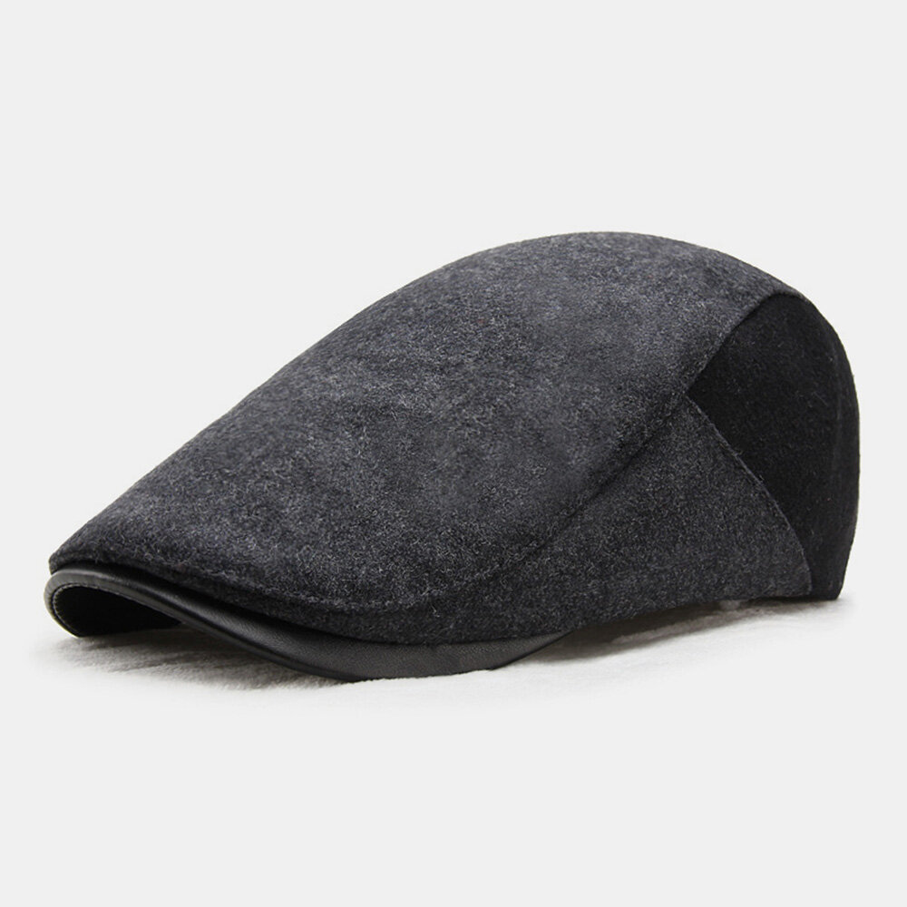 Men Woolen Dome Color Matching Absorb Sweat Breathable Berets British Retro Winter Thicken Warm Forw