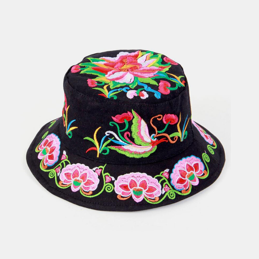 Embroidery Ethnic Style Pattern Round Shape Visor Sun Hat Bucket Hat For Female