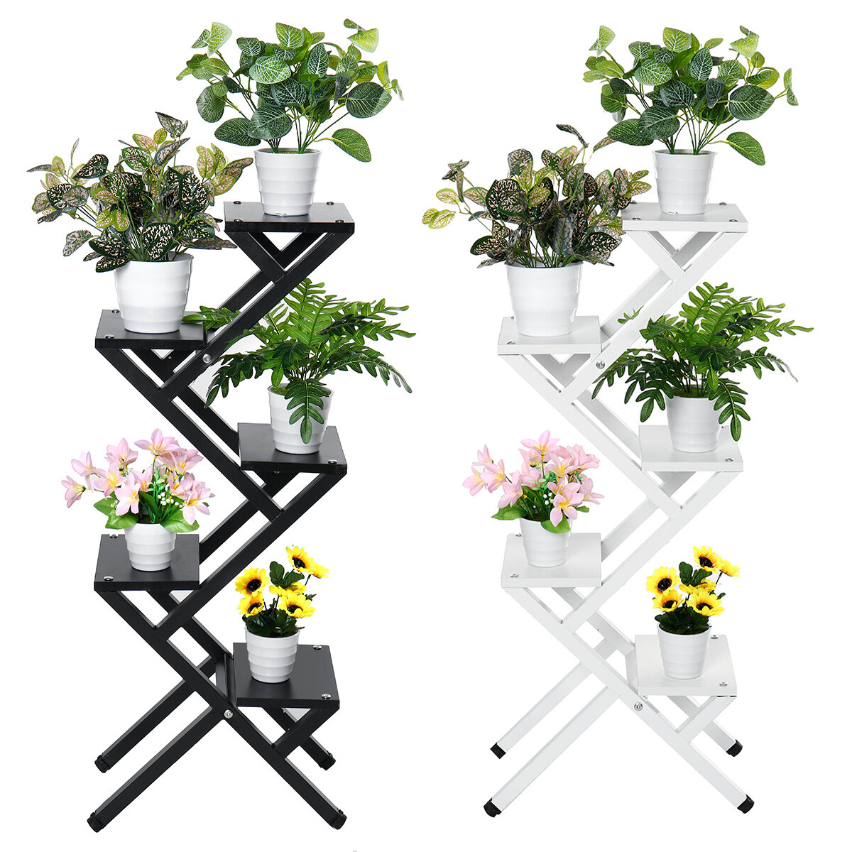 4/5 Layers Multifunctional Iron Flower Stand Ladder Plant Display Shelf Balcony Garden Decor Home Office Furniture