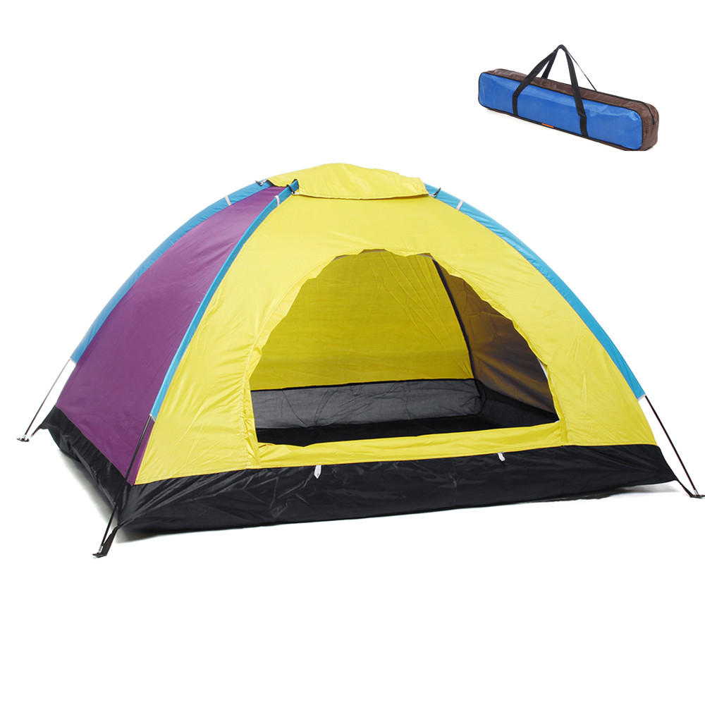 Tente de camping imperméable pour 2 personnes en tissu Oxford pour l'extérieur, abri portable pour les voyages. Couleur aléatoire.