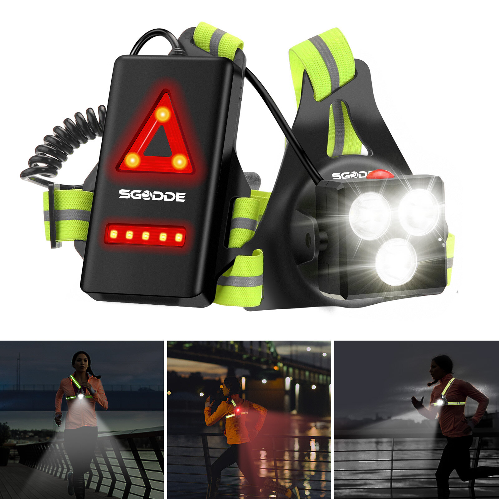 Outdoor Night Running Light 500lm 3 standen IPX4 Waterdichte USB-oplaadborstlamp voor joggen Wandele