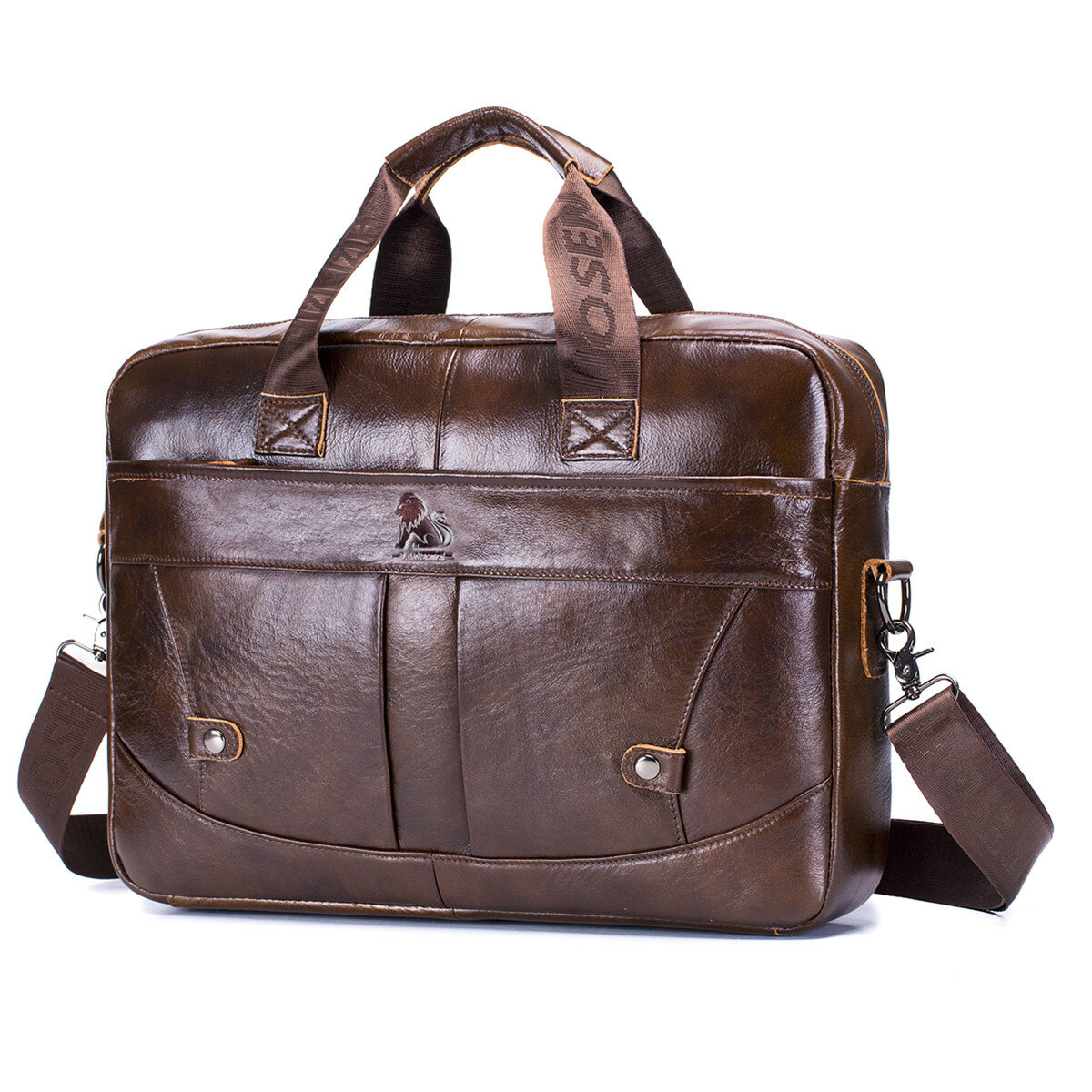 

Cowhide Leather Shoulder Laptop Bag Business Travel Mens Zipper Briefcase Document Notebook Storage Supplies