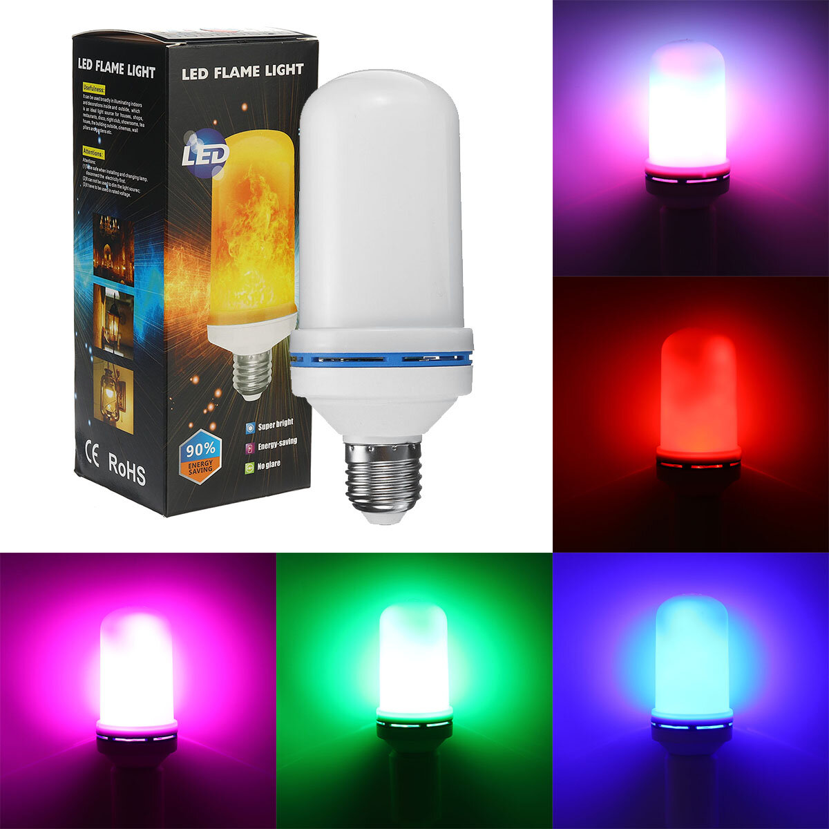 

3W E27 99LED Flame Effect Flickering Fire Light Bulb AC85-265V KTV Party Decoration Lamp Blue/Red/Pink/Green/RGB Light
