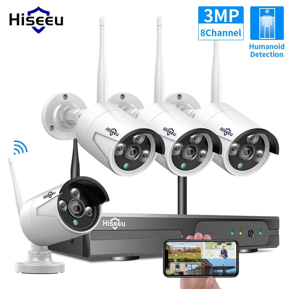 Hiseeu 8CH Wireless CCTV System 1536P NVR Wifi Outdoor 3MP AI IP...
