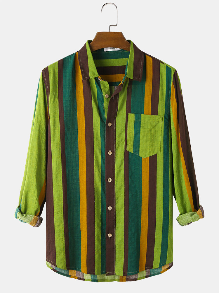 

Мужские повседневные рубашки с многоцветным принтом в полоску с длинным рукавом Banggood Design