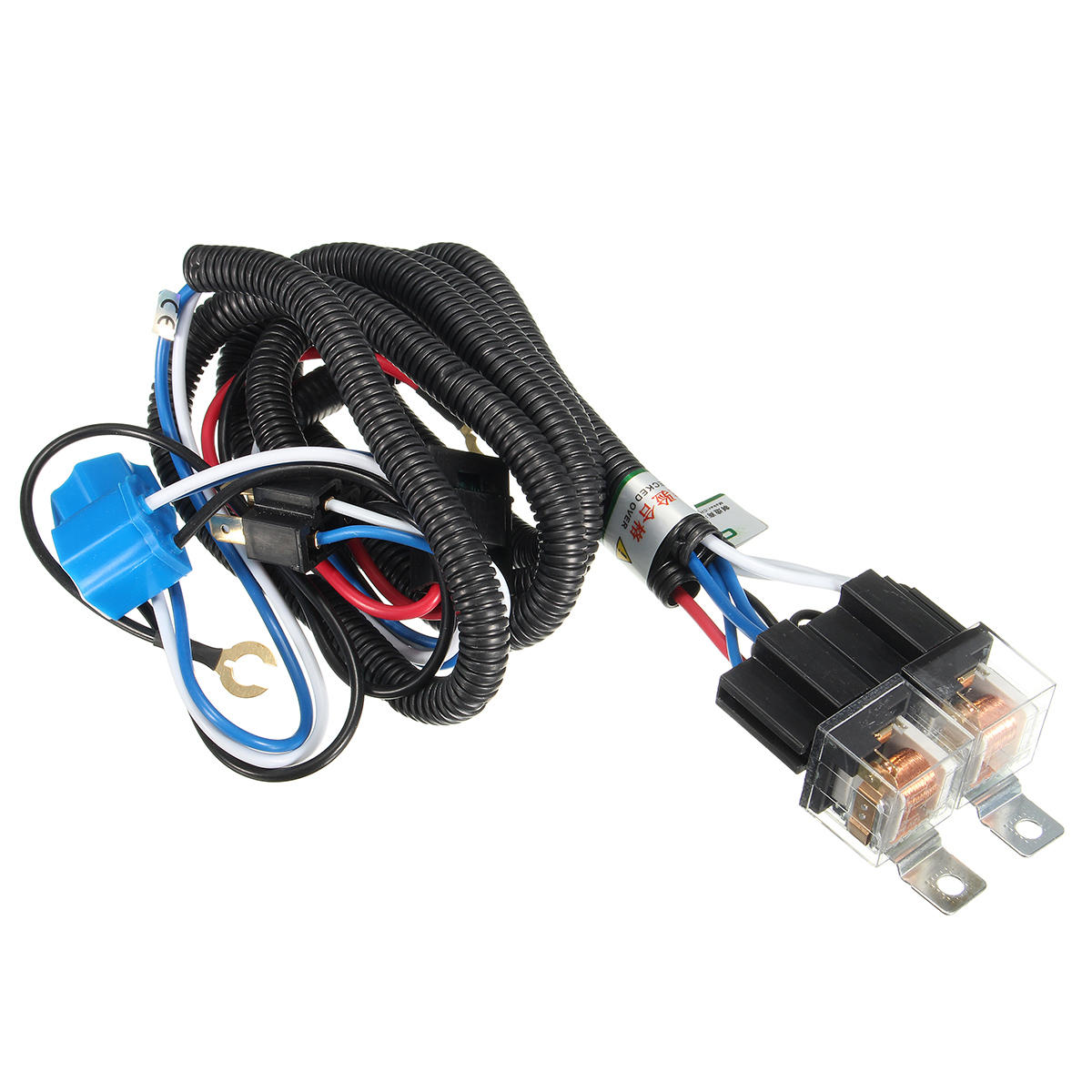 12V 7inch H4 Headlight 2 Headlamp Relay Wiring Harness Light Socket Plug Connector