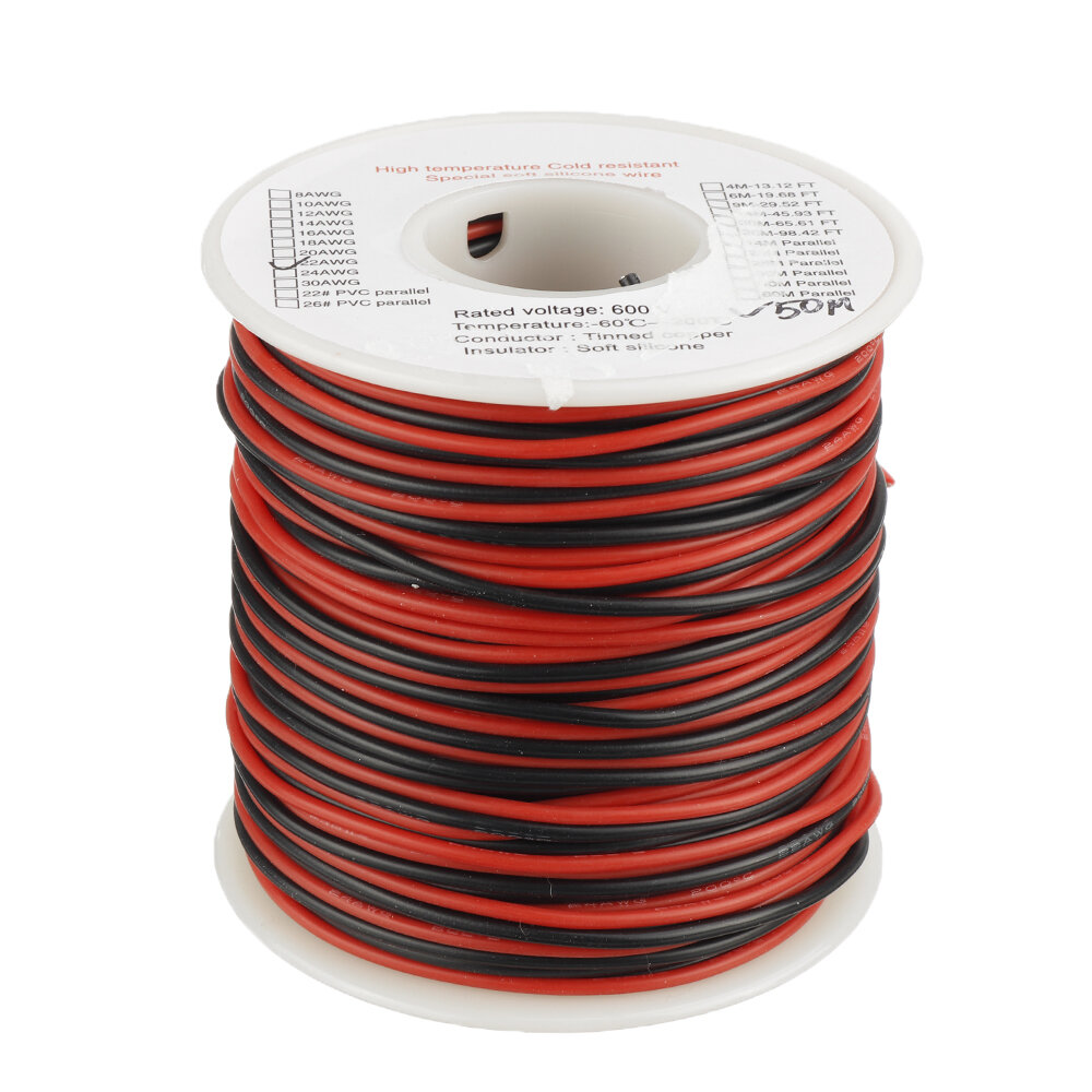 EUHOBBY 50m 22AWG Soft Silicone Line High Temperature Tinned Copper Wire Cable for RC Battery