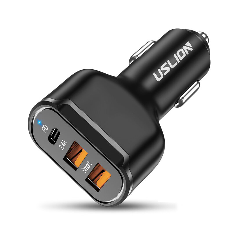 

Uslion 30W 3-Port USB PD Car Charger Adapter Dual USB-A+USB-C PD QC3.0 Fast Charging for iPhone 12 13 14 14 Pro for Huaw
