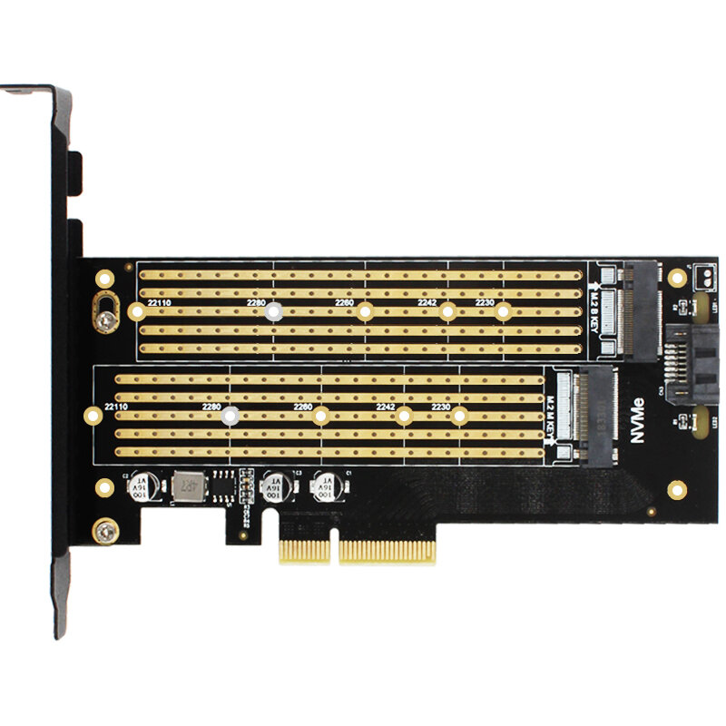 JEYI SK7 M.2 NVMe SSD NGFF TO PCI-E Riser Card X4 Adapter M Key B KEY Dual Interface Card Support PCI Express3.0 Dual Vo