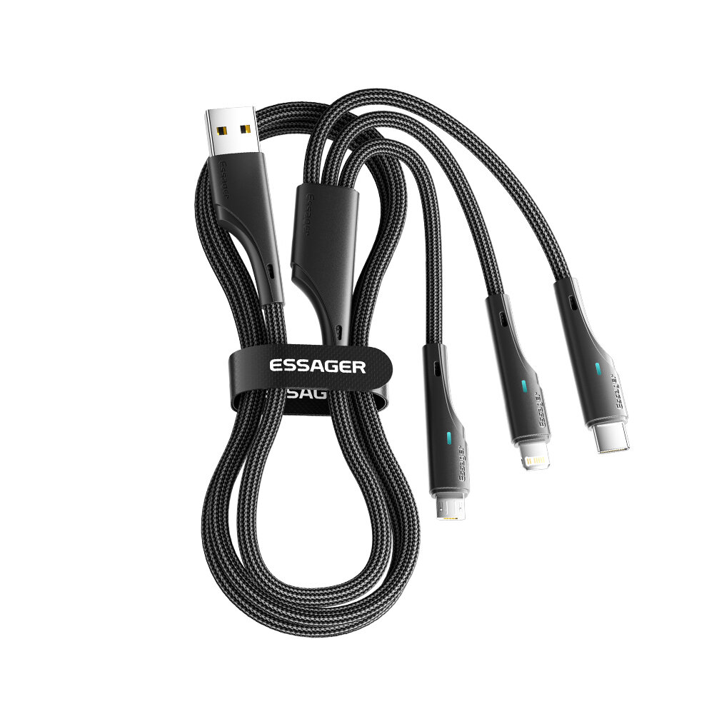 

ESSAGER ES-X37 3A USB-A to Type-C/iP/Micro USB Cable Fast Charging Data Transmission Tinned Copper Core Line 1.2M Long f