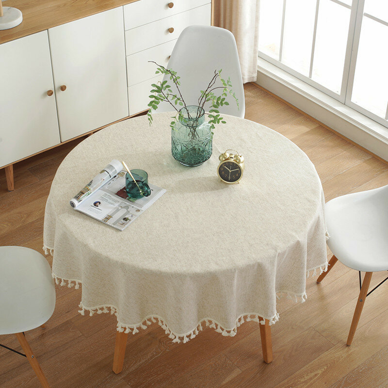 

Круглая хлопковая скатерть с кисточками для дома Сад Обеденная посуда для домашнего стола Декор из ткани для стола