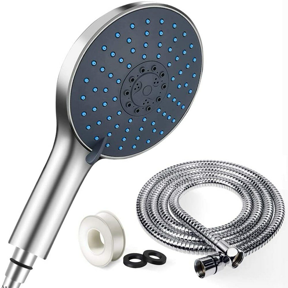 7 Modes Shower Head Large Panel with Stainless Steel Hose Water Saving Pressure Raising Showerhead C