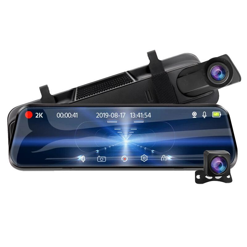 

E-ACE A37 2K 10 Inch Touch Car DVR Mirror Auto Dash Cam Dual Lens DashCam Auto Video Recorder Support GPS 1080P Rear Cam