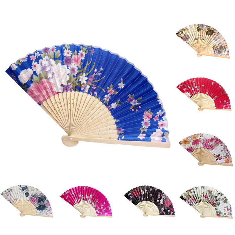 Zomer Vintage Bamboe Opvouwbare Hand Held Bloem Fan Chinese Dance Party Pocket Fans