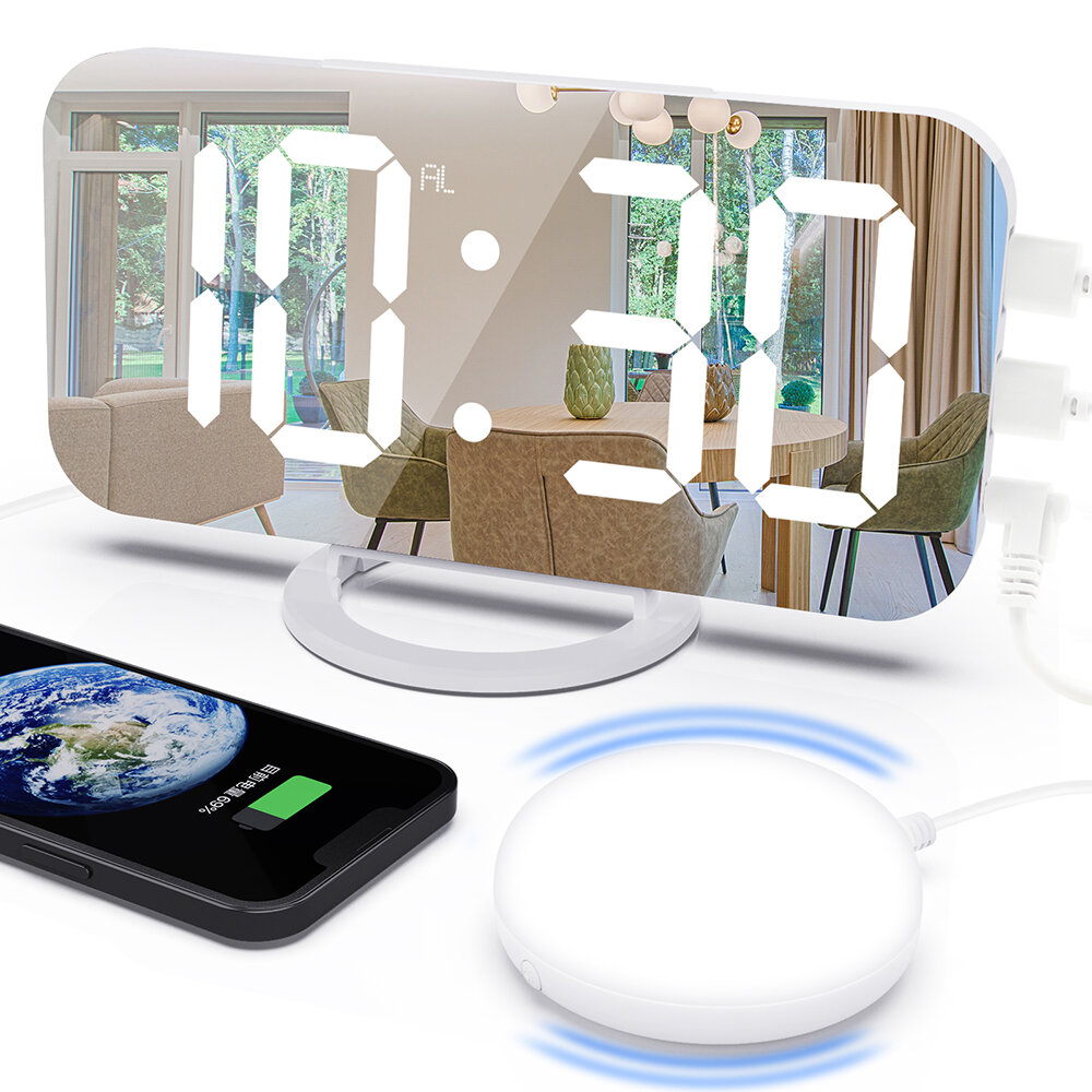 LED Mirror Alarm Clockwith Bed Shaker Vibration Reminder Big Screen Night Light Multiple Colors Avai