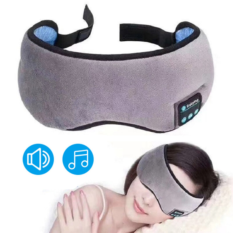 Wireless Bluetooth 5.0 Earphones Eye Mask Stereo Music Sleep Headset Travel Eye Shades with Built-in Speakers Mic