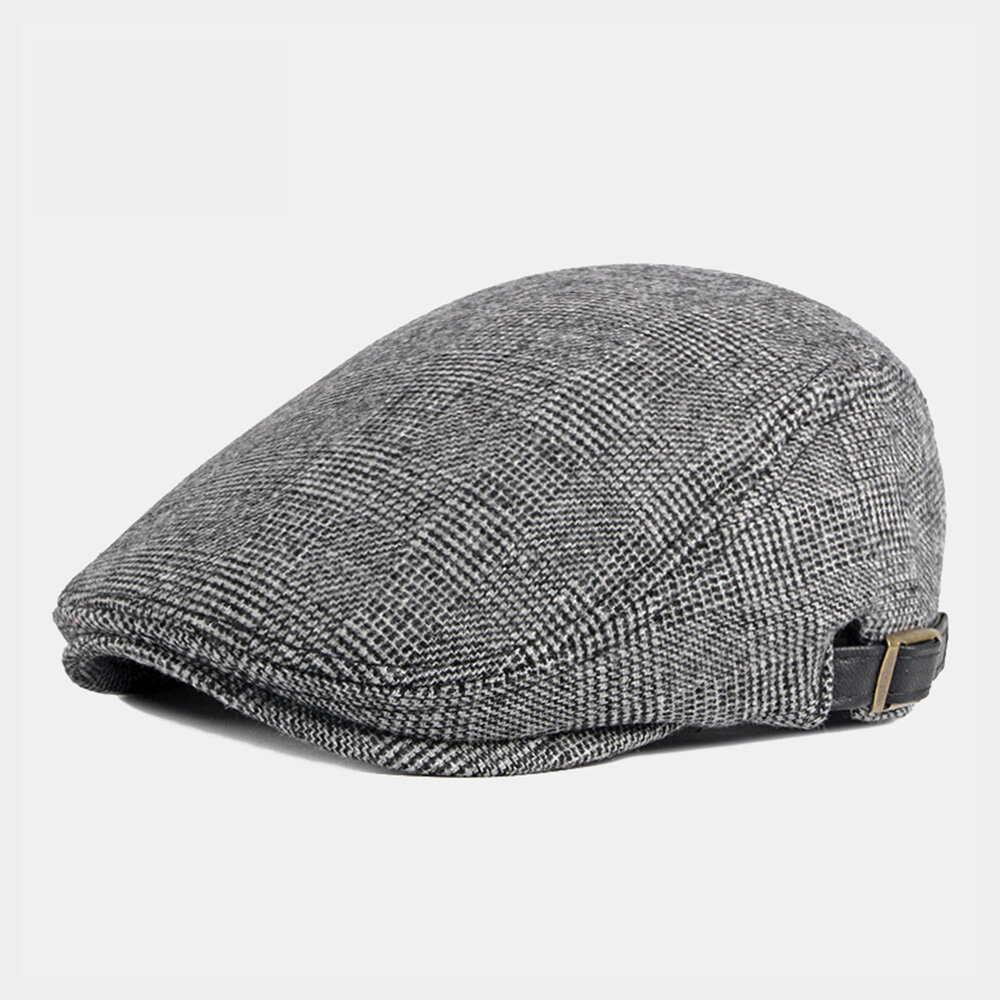 Men Autumn Winter Warm Herringbone Berets British Retro Adjustable Newsboy Hat Forward Hat