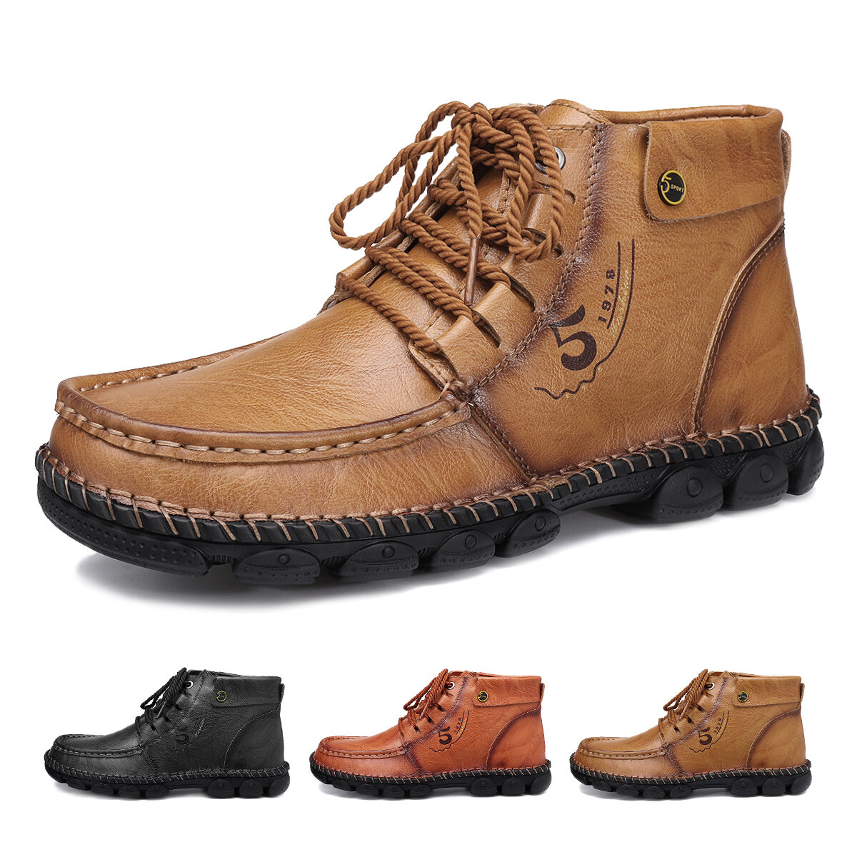 Botas masculinas de couro GRACOSY, Botas masculinas de inverno com deslizamento de pele em sapatos casuais Sapatos de condução respiráveis e confortáveis