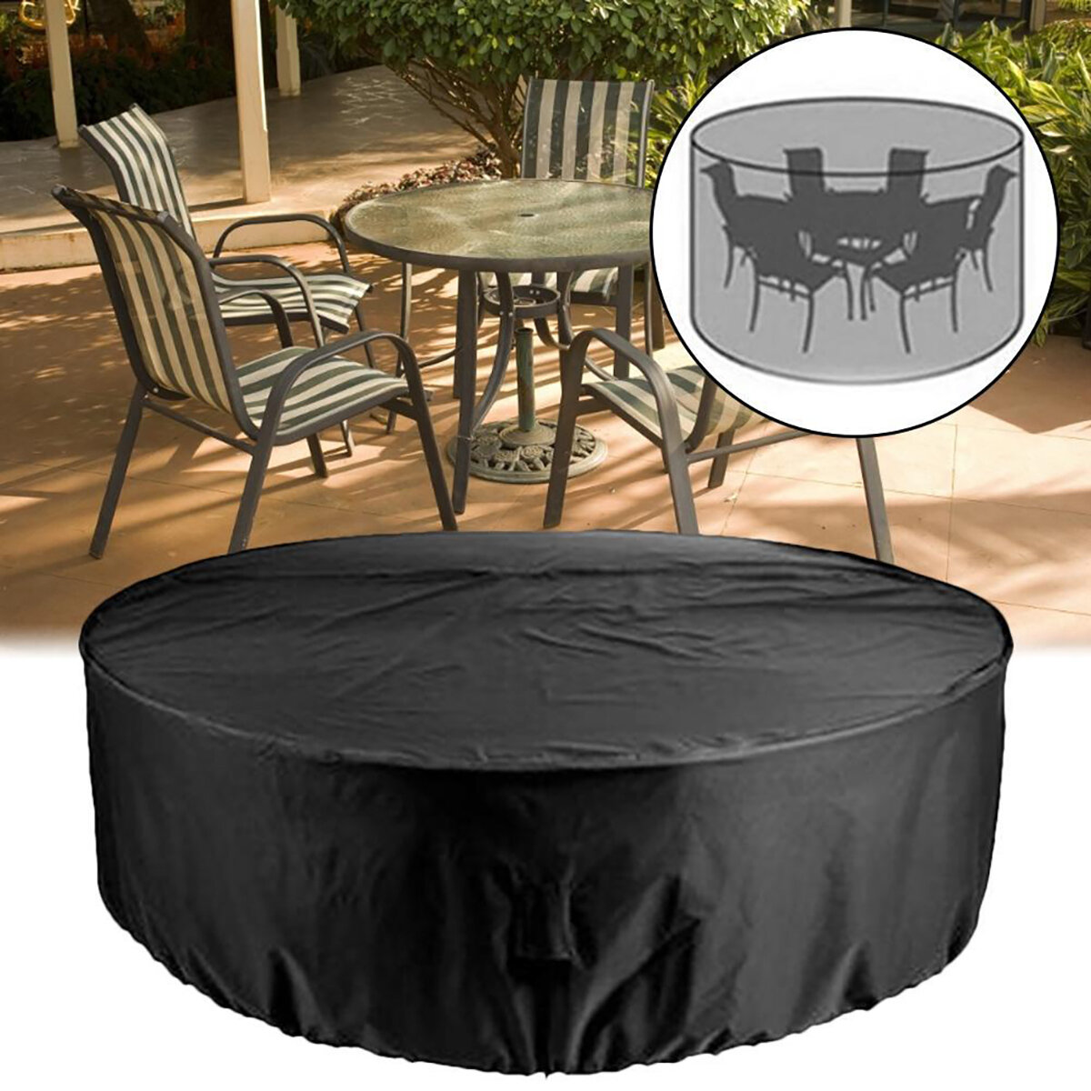 Round Chair Table Cover 210D Oxford Cloth Waterproof Dustproof Sofa Protector Outdoor Garden Furniture Cover